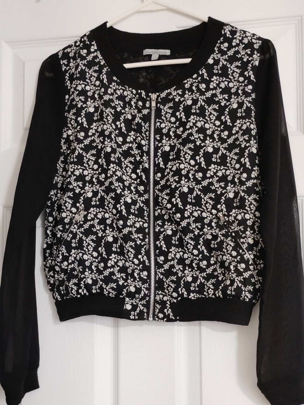Bomber Jacket Style Top With Sheer Sleeves